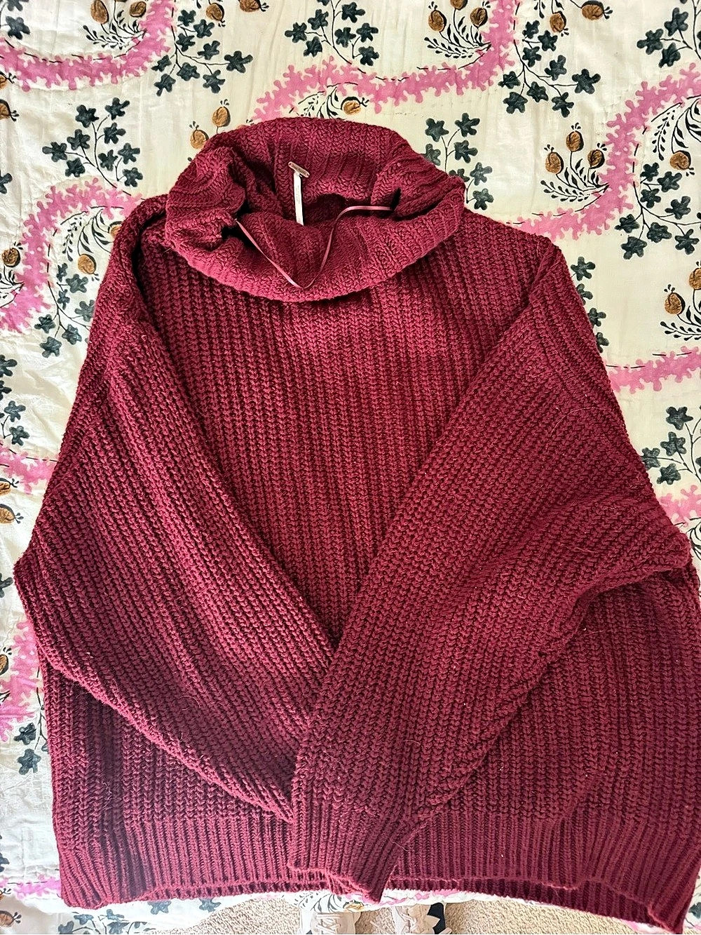 Free People Ottoman Slouchy Tunic Cowl Neck Burgundy Large